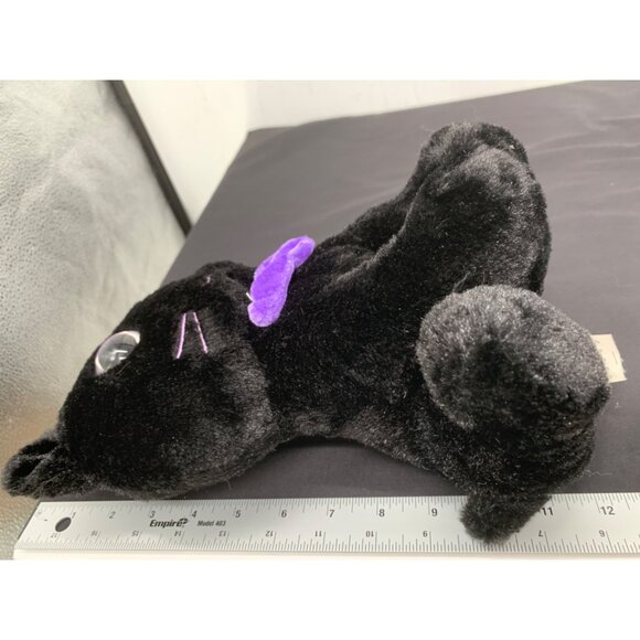 Kellytoy 2017 12” Cat Plush Black Halloween Purple Bow Plastic Eyes Scuffed - Picture 7 of 7